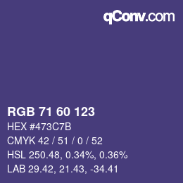 颜色代码: RGB 71 60 123 | qconv.com
