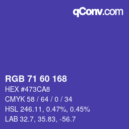 カラーコード: RGB 71 60 168 | qconv.com