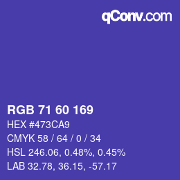 Color code: RGB 71 60 169 | qconv.com