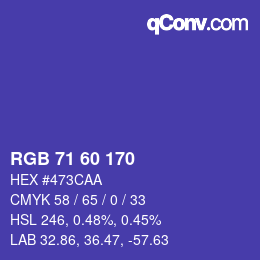 颜色代码: RGB 71 60 170 | qconv.com