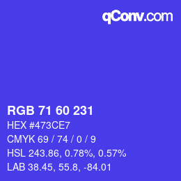颜色代码: RGB 71 60 231 | qconv.com