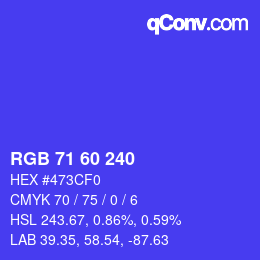 カラーコード: RGB 71 60 240 | qconv.com