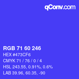 颜色代码: RGB 71 60 246 | qconv.com