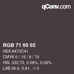 颜色代码: RGB 71 60 65 | qconv.com
