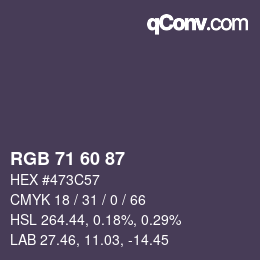 Color code: RGB 71 60 87 | qconv.com