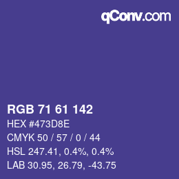 颜色代码: RGB 71 61 142 | qconv.com