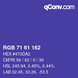 カラーコード: RGB 71 61 162 | qconv.com