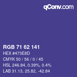 Color code: RGB 71 62 141 | qconv.com