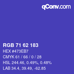 Farbcode: RGB 71 62 183 | qconv.com