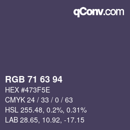 颜色代码: RGB 71 63 94 | qconv.com