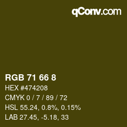 Color code: RGB 71 66 8 | qconv.com