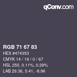 Código de color: RGB 71 67 83 | qconv.com