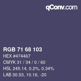Color code: RGB 71 68 103 | qconv.com
