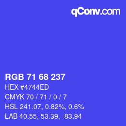 Color code: RGB 71 68 237 | qconv.com