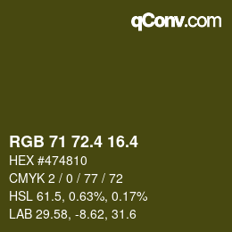 カラーコード: RGB 71 72.4 16.4 | qconv.com