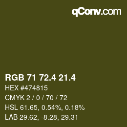 カラーコード: RGB 71 72.4 21.4 | qconv.com