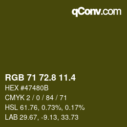 カラーコード: RGB 71 72.8 11.4 | qconv.com
