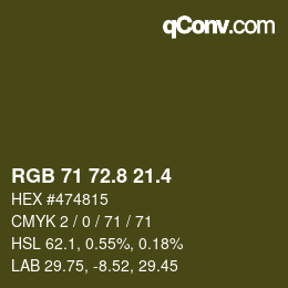 カラーコード: RGB 71 72.8 21.4 | qconv.com
