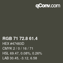 カラーコード: RGB 71 72.8 61.4 | qconv.com