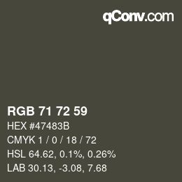 Color code: RGB 71 72 59 | qconv.com