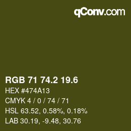 カラーコード: RGB 71 74.2 19.6 | qconv.com