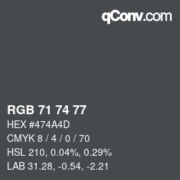 颜色代码: RGB 71 74 77 | qconv.com