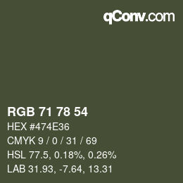 Color code: RGB 71 78 54 | qconv.com