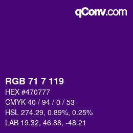 Color code: RGB 71 7 119 | qconv.com