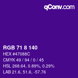 颜色代码: RGB 71 8 140 | qconv.com