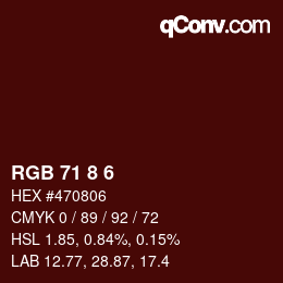 颜色代码: RGB 71 8 6 | qconv.com