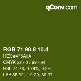 カラーコード: RGB 71 90.8 10.4 | qconv.com
