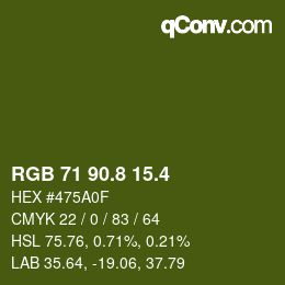 カラーコード: RGB 71 90.8 15.4 | qconv.com
