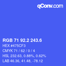 カラーコード: RGB 71 92.2 243.6 | qconv.com