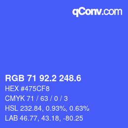 カラーコード: RGB 71 92.2 248.6 | qconv.com