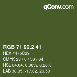 カラーコード: RGB 71 92.2 41 | qconv.com