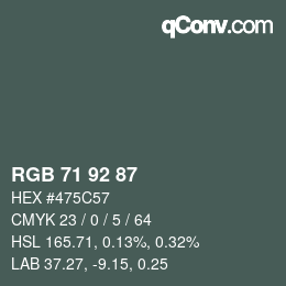 颜色代码: RGB 71 92 87 | qconv.com