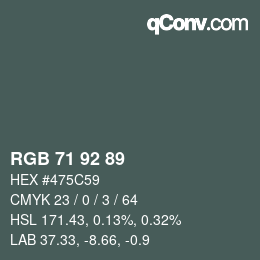 颜色代码: RGB 71 92 89 | qconv.com