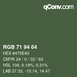 颜色代码: RGB 71 94 64 | qconv.com