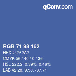 Color code: RGB 71 98 162 | qconv.com