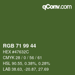 Color code: RGB 71 99 44 | qconv.com