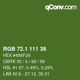 カラーコード: RGB 72.1 111 38 | qconv.com