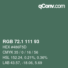 カラーコード: RGB 72.1 111 93 | qconv.com