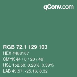 カラーコード: RGB 72.1 129 103 | qconv.com