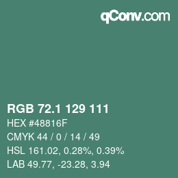 Color code: RGB 72.1 129 111 | qconv.com
