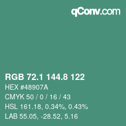 カラーコード: RGB 72.1 144.8 122 | qconv.com