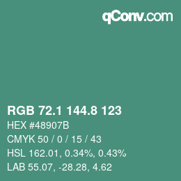 カラーコード: RGB 72.1 144.8 123 | qconv.com