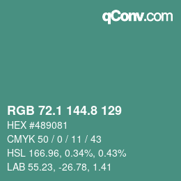 カラーコード: RGB 72.1 144.8 129 | qconv.com