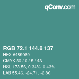 カラーコード: RGB 72.1 144.8 137 | qconv.com