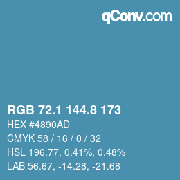 カラーコード: RGB 72.1 144.8 173 | qconv.com