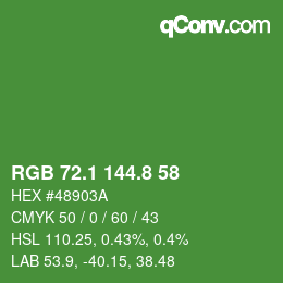 カラーコード: RGB 72.1 144.8 58 | qconv.com